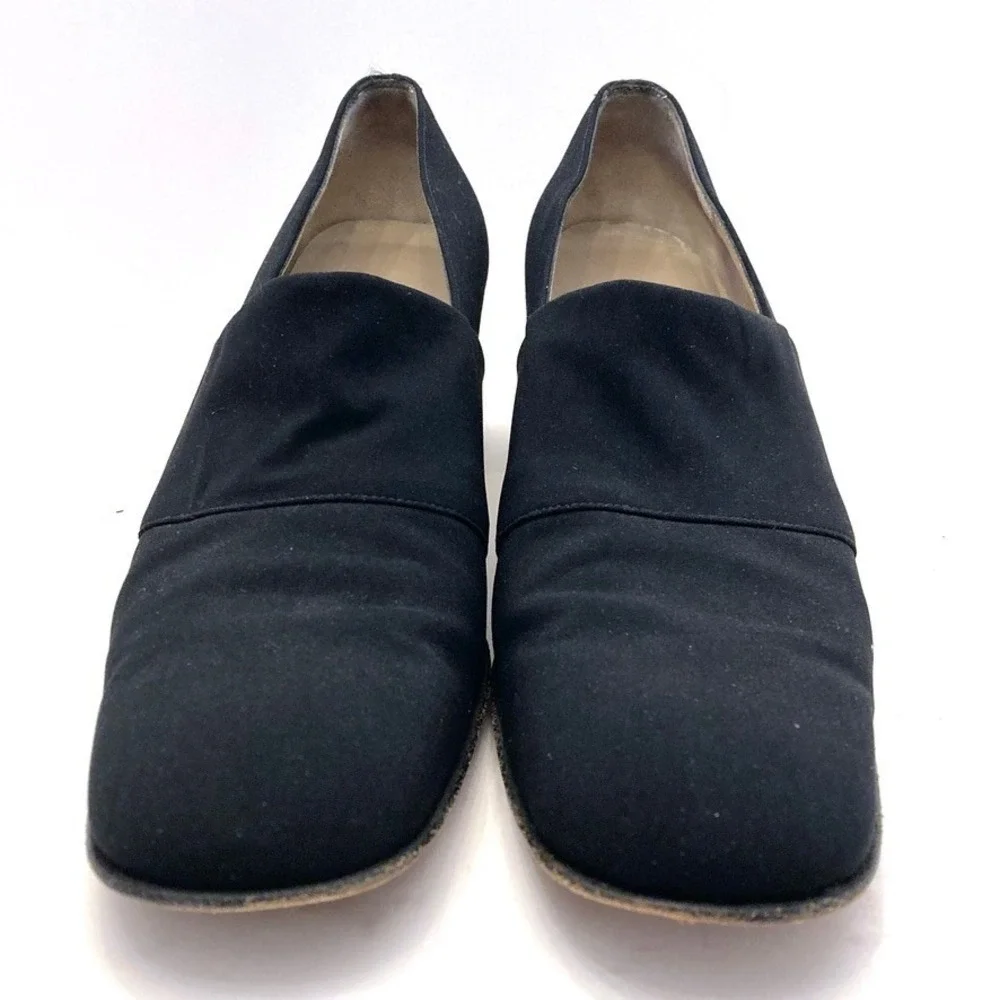 Salvatore Ferragamo Black Fabric‎ Block Heels Womens 10 AA Narrow Careerwear
